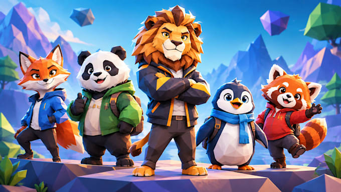 design stylized low poly 3d animal mascot and custom character