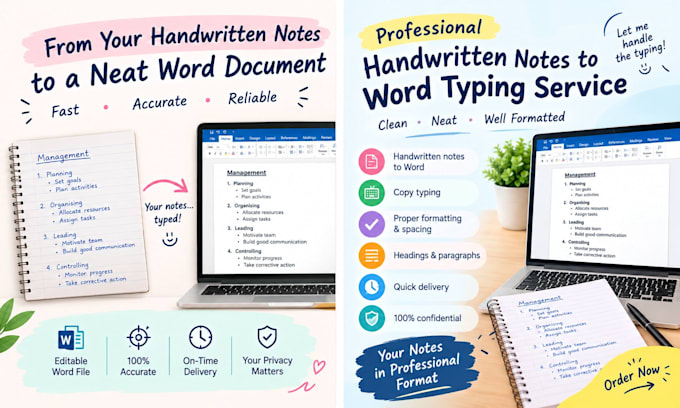 type handwritten notes into word