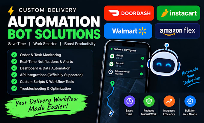create doordash bot, instacart bot, walmart bot, auto claim bot, amazon flex bot