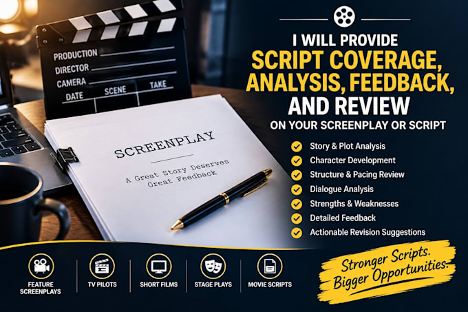provide script coverage, analysis, feedback, review on your screenplay or script