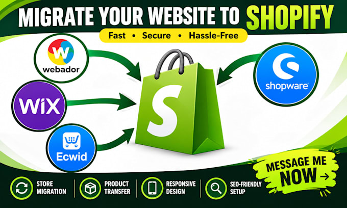 migrate your website from webador, wix, ecwid or shopware to shopify