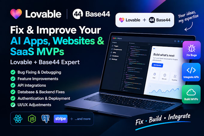 fix lovable and base44 ai apps, websites, saas mvps and integrations