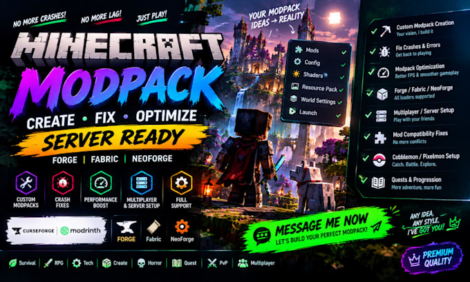 create fix optimize, custom minecraft modpack server forge fabric neoforge crash