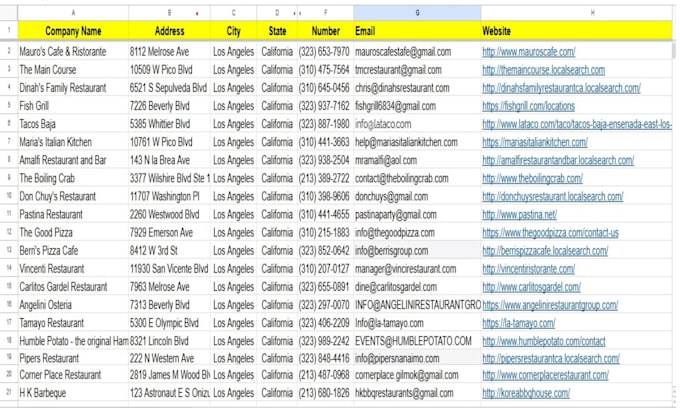 provide b2b lead generation and web research data list