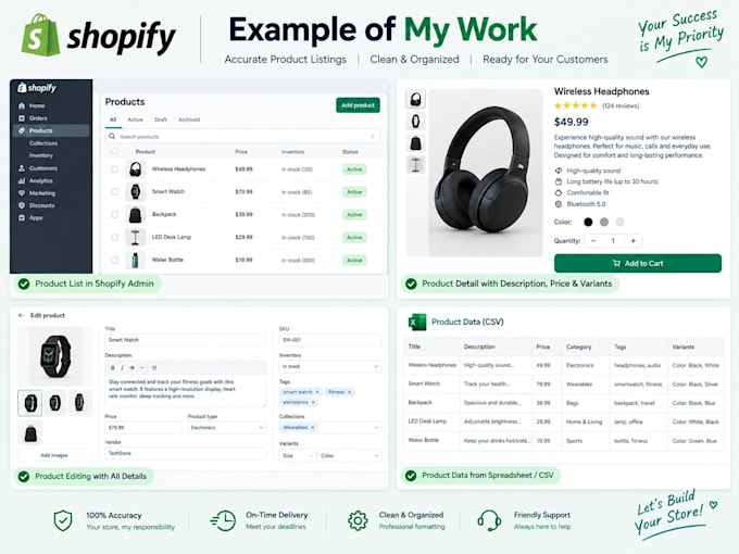 shopify product listing, product upload and data entry
