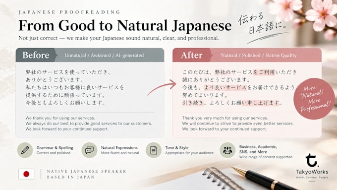 proofread and naturally improve your japanese text