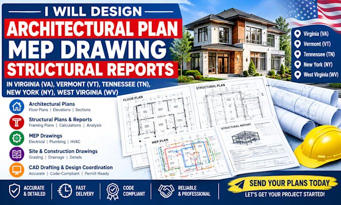 design architectural plan mep drawing structural reports in virginia vt tn ny wv