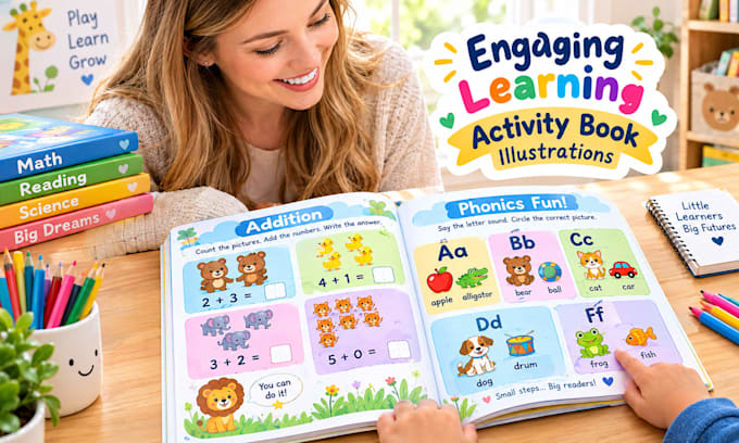 create educational workbook illustrations that make learning fun