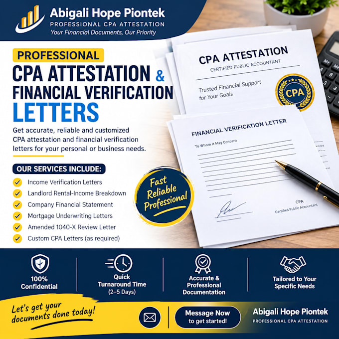 prepare customized CPA attestation and financial verification letters