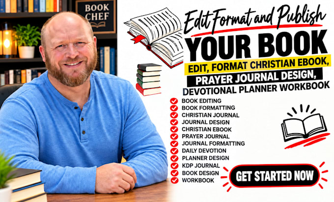 edit, format christian ebook, prayer journal design, devotional planner workbook