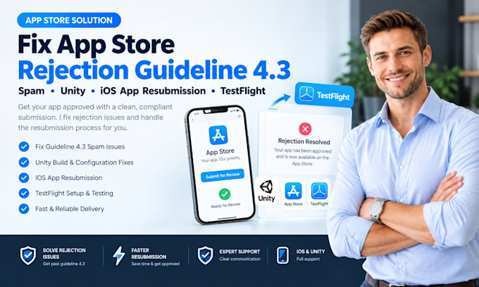 fix app store rejection guideline 4 3 spam unity ios app resubmission testflight