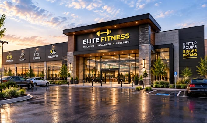 develop 3d hospital supermarket gym commercial building office exterior render
