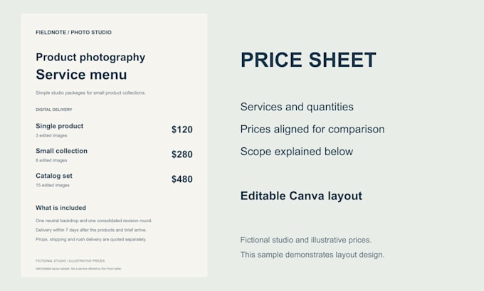 design editable canva flyers and price sheets