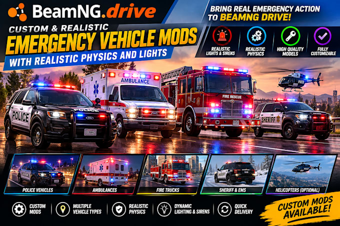 develop beamng emergency vehicle mods with realistic physics and light