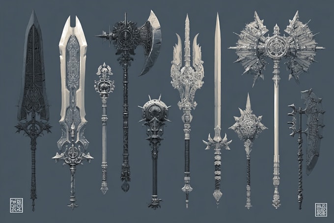 high quality weapon concept art for gaming and more