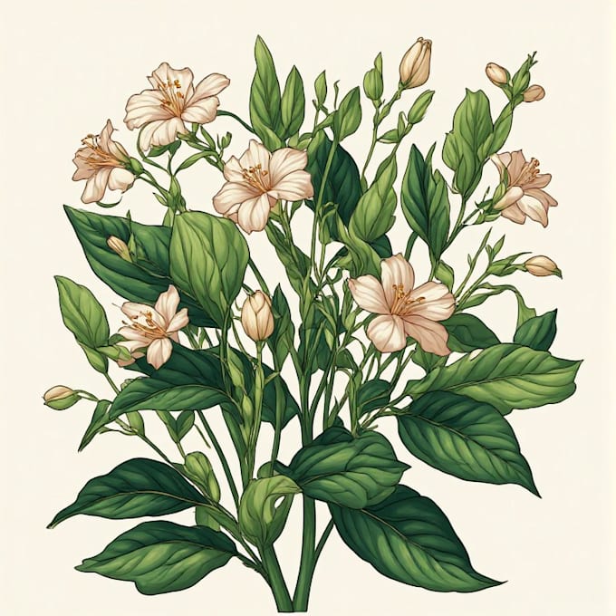 draw hand drawn botanical line art for tattoo, packaging
