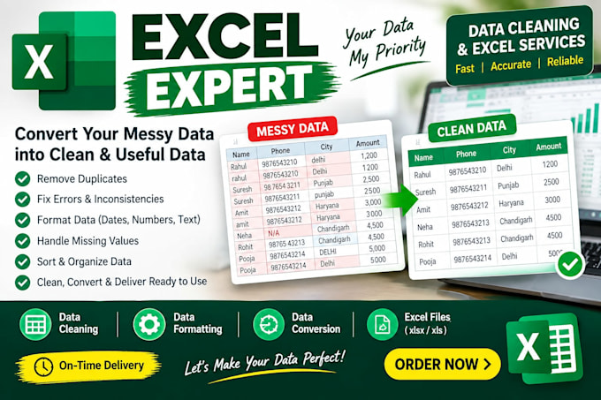 clean, format, merge, split excel data
