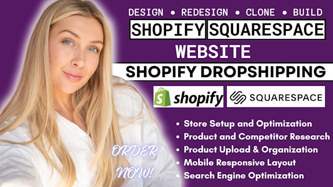 design shopify website, squarespace website design, shopify dropshipping