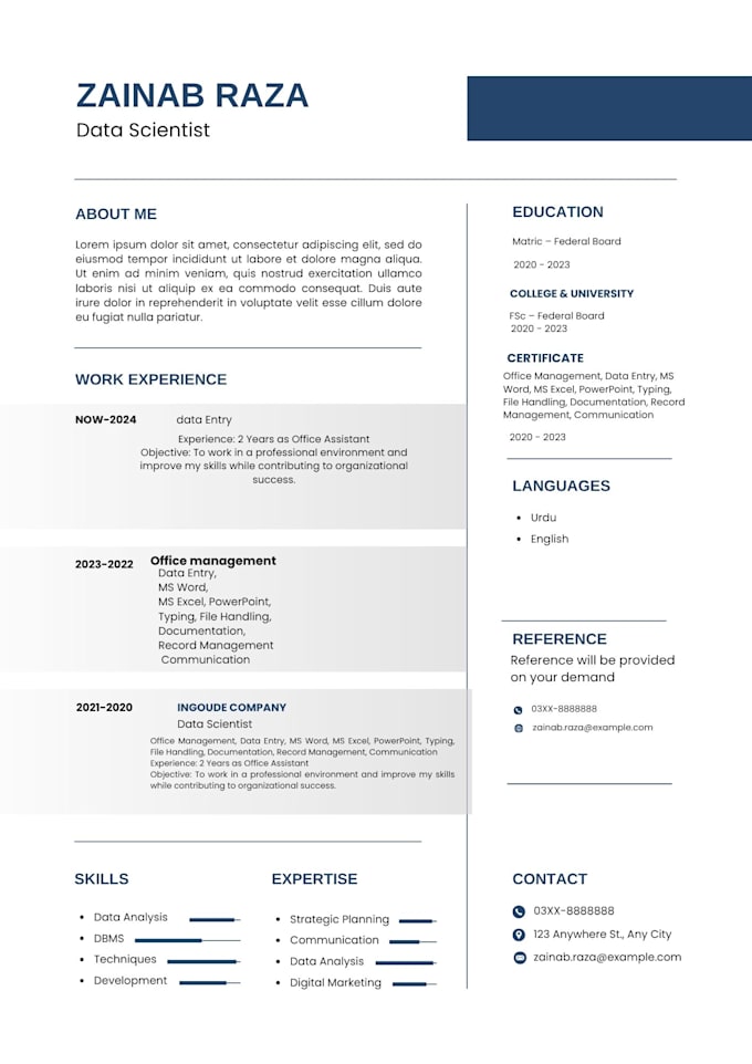 create ats resume , CV, cover letter office management work