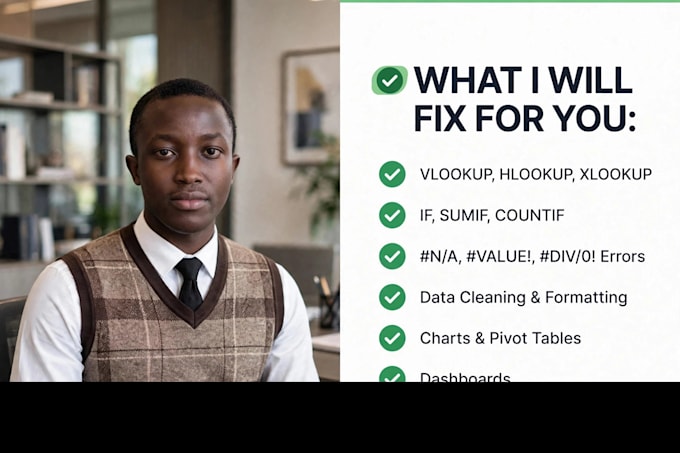 fix excel formulas, clean data, and create charts
