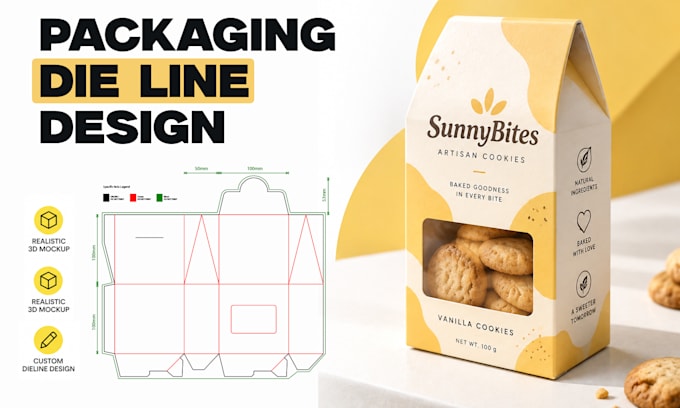 create custom packaging box dieline, die cut and print ready template