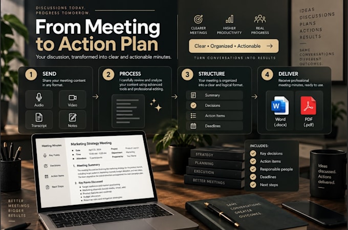 create professional meeting minutes from audio video notes
