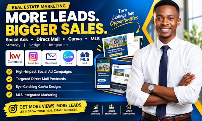 kw command social ad campaigns direct mail postcards canva mls integrated design