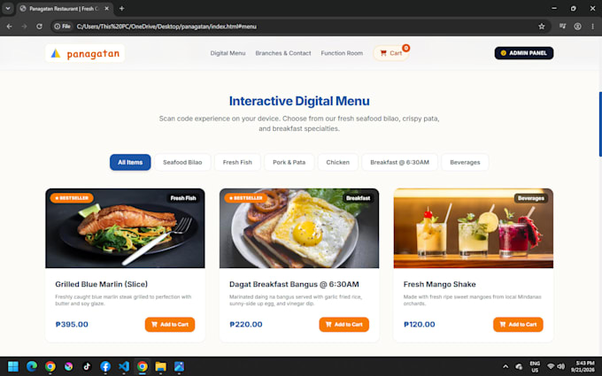 build a modern website with digital menu and ordering system