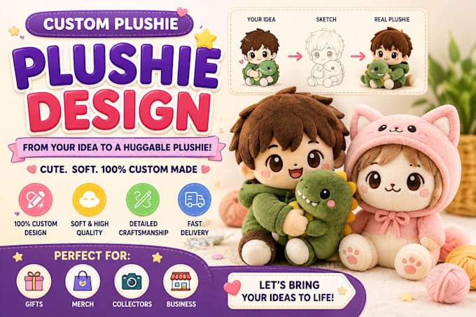 design custom plush toy, plushie design and character design with tech pack