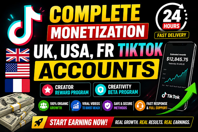 create USA, france, uk account, monetization, creator rewards program