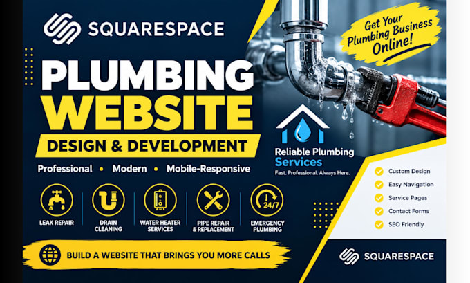 design squarespace plumbing website plumber emergency repair services website
