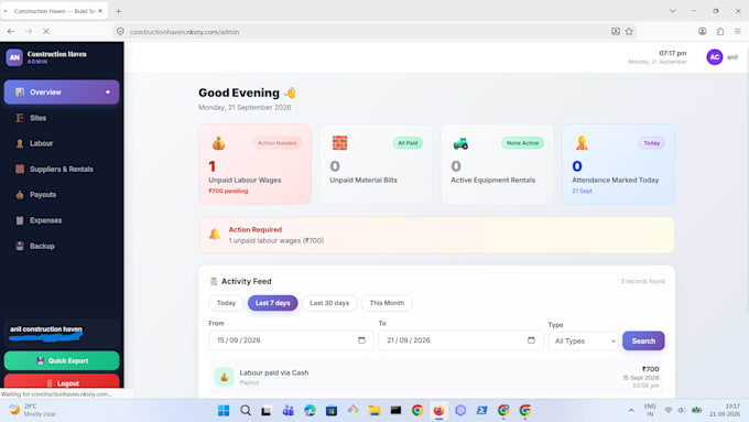 provide a complete construction management web app erp with source code
