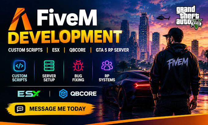 develop custom fivem scripts, esx, qbcore and gta 5 rp server