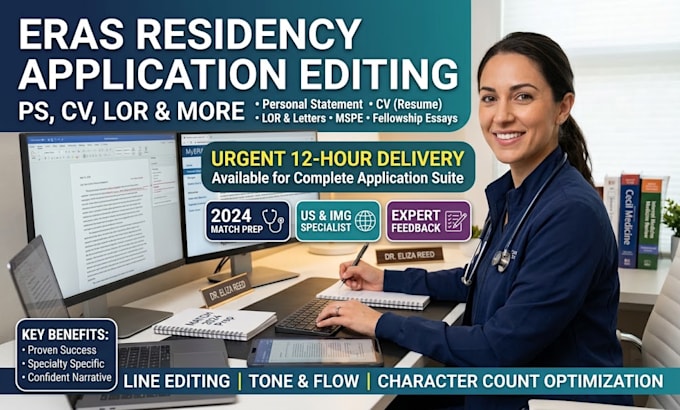 edit eras residency application medical personal statement, cv, lor within 12hrs