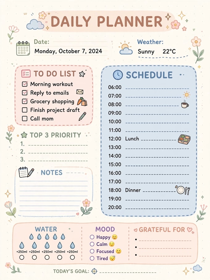 design a colourful and attractive weekly planner printable