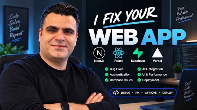 fix debug or complete your nextjs react supabase web app
