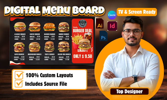 design digital menu, menu board, restaurant menu, tv menu
