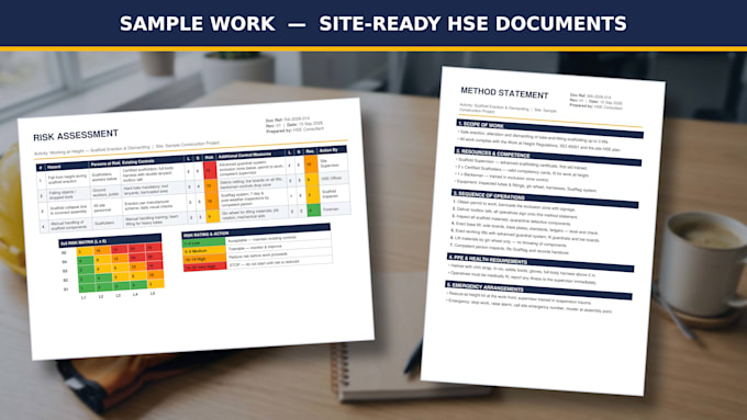write risk assessment, rams, method statement and hse documents