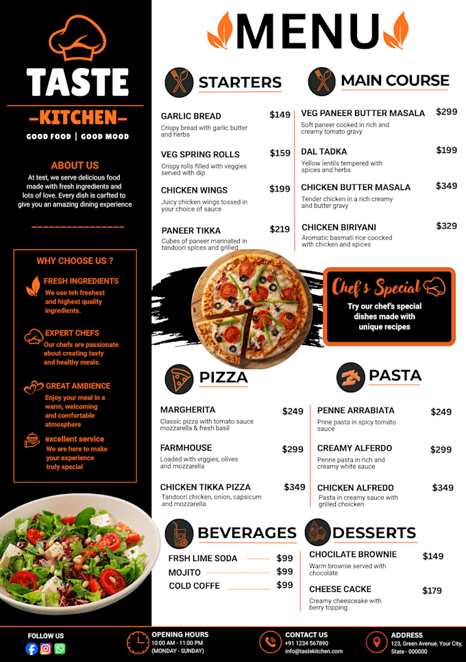 design a modern restaurant menu