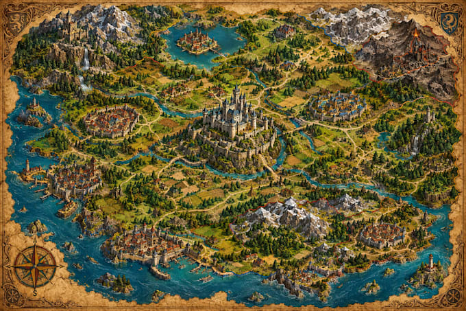 create a detailed fantasy city kingdom or medieval map