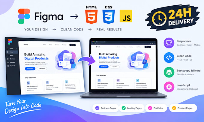 turn your figma landing page into clean HTML CSS code