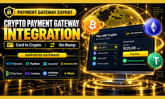 integrate payment gateways, crypto payments and onramp card to crypto payment