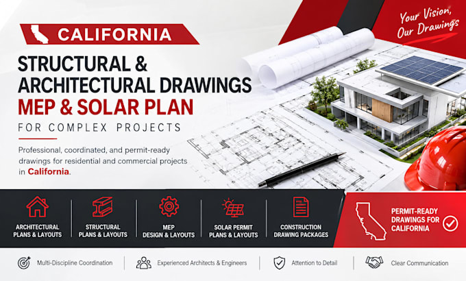 do structural and architectural drawings, mep, solar plan as engineer in ca