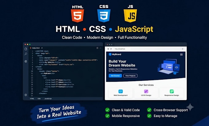create a responsive website using HTML CSS and javascript