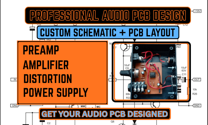 design professional audio pcb, preamp, amplifier, distortion and power supply