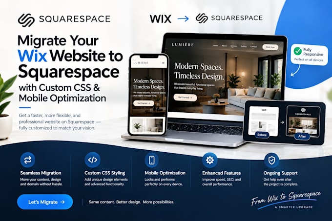 migrate your wix website to squarespace with custom CSS and mobile optimization