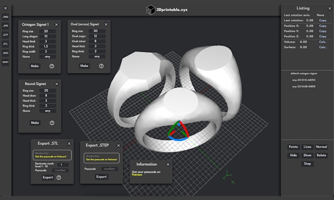 share a passcode for the web based 3d design tool
