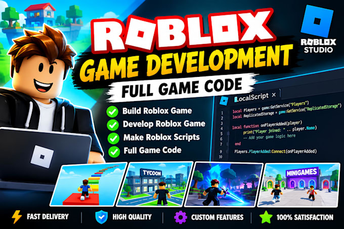 build roblox game ,develop roblox game, make roblox scripts, full game code