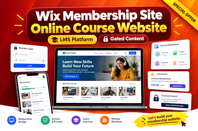 do wix membership website online course subscription lms platform gated content