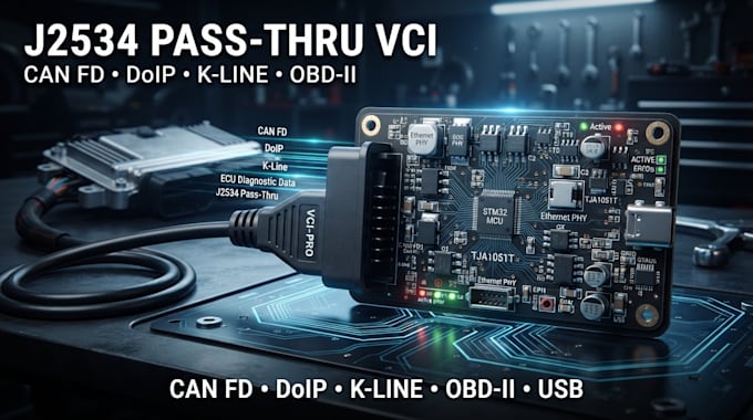 design j2534 pass thru interface with can fd doip and k line support